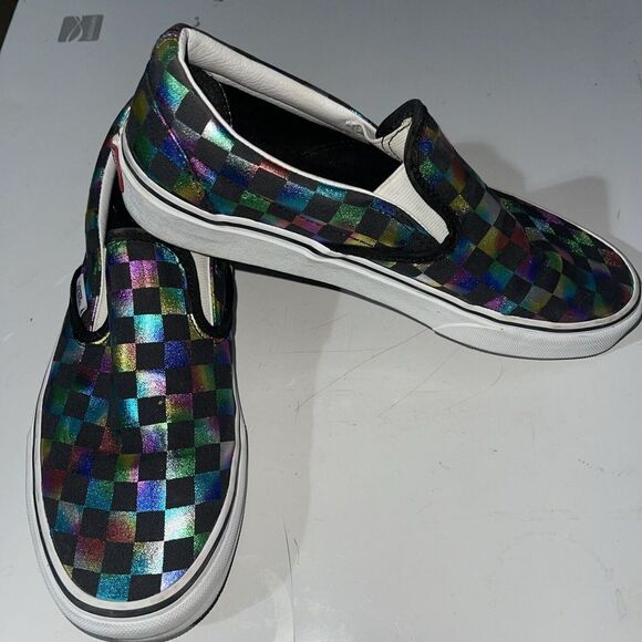 Vans Shoes - Vans Women's Asher Iridescent Check Multicolor Slip On Skate Shoes-Size 9